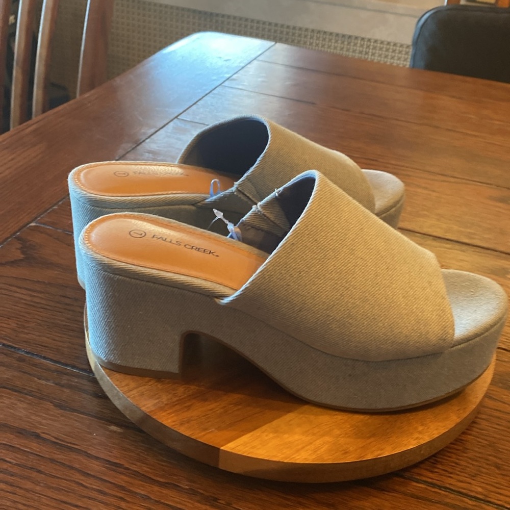 Lignt Blue Size 7 Platform Mules Open-Toe Design - slight scuff on right heel